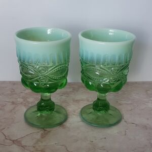 Eye Winkler Mosser Green and White Vintage Goblets